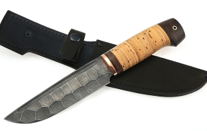 Нож Аллигатор сталь дамаск полный камень береста