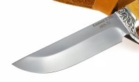 Нож универсал сталь S390 рукоять карельская береза стабилизированная янтарь+коричневая, мельхиор - Нож универсал сталь S390 рукоять карельская береза стабилизированная янтарь+коричневая, мельхиор