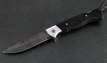 Нож Лиса, складной, сталь дамаск, рукоять накладки акрил звездное небо с дюралью Нож Лиса, складной, сталь дамаск, рукоять накладки акрил звездное небо с дюралью