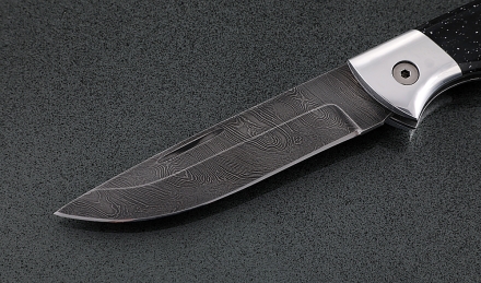 Нож Лиса, складной, сталь дамаск, рукоять накладки акрил звездное небо с дюралью Нож Лиса, складной, сталь дамаск, рукоять накладки акрил звездное небо с дюралью