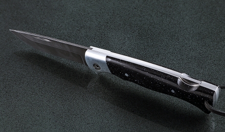 Нож Лиса, складной, сталь дамаск, рукоять накладки акрил звездное небо с дюралью Нож Лиса, складной, сталь дамаск, рукоять накладки акрил звездное небо с дюралью