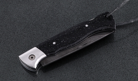 Нож Лиса, складной, сталь дамаск, рукоять накладки акрил звездное небо с дюралью Нож Лиса, складной, сталь дамаск, рукоять накладки акрил звездное небо с дюралью