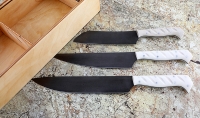 Набор кухонных ножей из стали Х12МФ с рукоятью из белого акрила в футляре - Набор кухонных ножей из стали Х12МФ с рукоятью из белого акрила в футляре