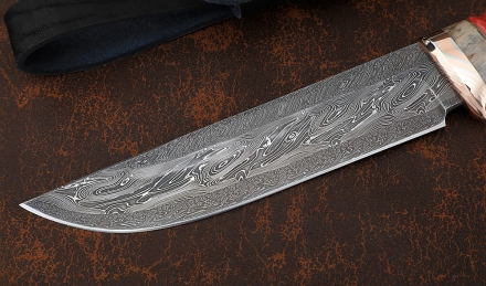 Эксклюзивный нож Гриф дамаск торцевой мокуме-гане рукоять карельская береза кость мамонта, ножны карельская береза Эксклюзивный нож Гриф дамаск торцевой мокуме-гане рукоять карельская береза кость мамонта, ножны карельская береза