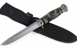 Нож Лидер-2 сталь Elmax рукоять карельская береза стабилизированная хаки, мельхиор