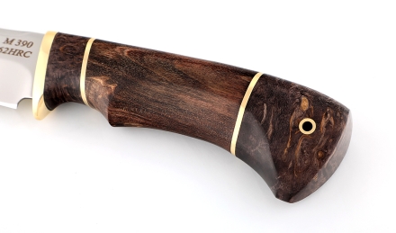 Нож Барракуда сталь M390 рукоять карельская береза стабилизированная коричневая комби, латунь Нож Барракуда сталь M390 рукоять карельская береза стабилизированная коричневая комби, латунь