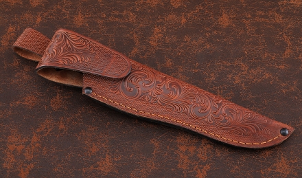 Нож Странник дамаск ламинированный с долом рукоять карбон карельская береза коричневая черный граб