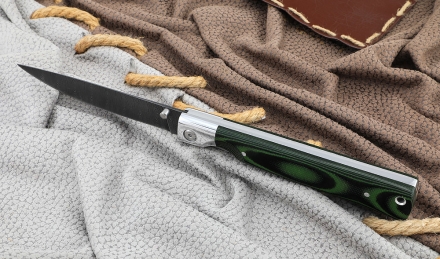 Нож складной филейный сталь дамаск, накладки G10 зеленые 