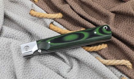 Нож складной филейный сталь дамаск, накладки G10 зеленые 