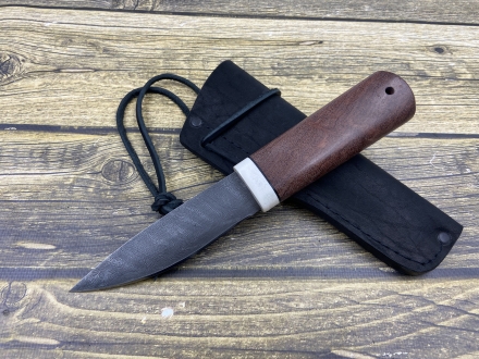 Нож народ севера малый  сталь дамаск, рукоять бубинга и рог лося (распродажа) 