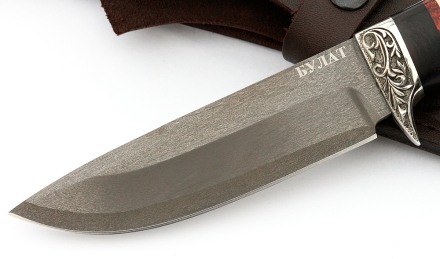 Нож Анчар сталь Булат, рукоять черный граб-карельская береза, мельхиор Нож Анчар сталь Булат, рукоять черный граб-карельская береза, мельхиор