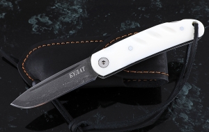 Складной нож Колибри, сталь булат, рукоять накладки акрил белый Складной нож Колибри, сталь булат, рукоять накладки акрил белый