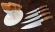 Премиум набор ножей на подставке из акрила белого янтарная карельская береза, сталь S390 Bohler