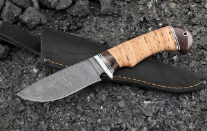 Нож Ловчий дамаск рукоять береста Нож Ловчий дамаск рукоять береста