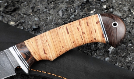 Нож Ловчий дамаск рукоять береста Нож Ловчий дамаск рукоять береста