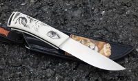 Нож Нерпа 2 Elmax цельнометаллический, белый акрил художественное исполнение "Львица" - Нож Нерпа 2 Elmax цельнометаллический, белый акрил художественное исполнение "Львица"