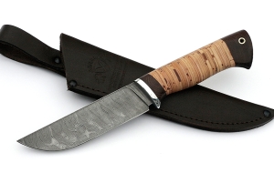 Нож Крот сталь дамаск, рукоять береста