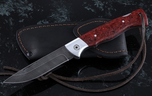 Складной нож Лиса, сталь дамаск, рукоять накладки акрил красный с дюралью Складной нож Лиса, сталь дамаск, рукоять накладки акрил красный с дюралью