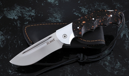 Складной нож Ястреб, сталь Elmax, рукоять накладки акрил коричневый с дюралью
