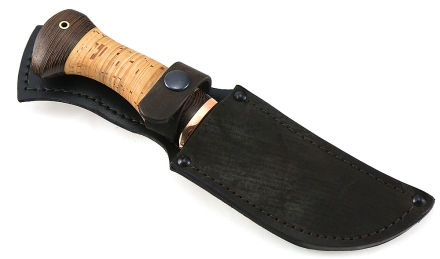 Нож Бобр сталь дамаск полный камень рукоять береста