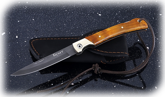 Нож Мексиканец, складной, сталь булат, рукоять накладки карельская береза стабилизированная янтарь