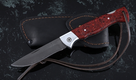 Складной нож Лиса, сталь Х12МФ, рукоять накладки акрил красный с дюралью