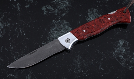 Складной нож Лиса, сталь Х12МФ, рукоять накладки акрил красный с дюралью