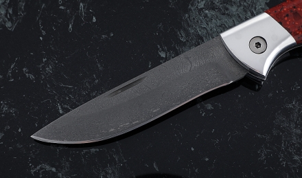 Складной нож Лиса, сталь Х12МФ, рукоять накладки акрил красный с дюралью