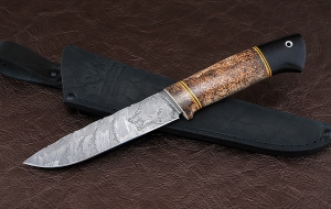 Нож Пантера сталь Х12МФ с травлением, рукоять рог лося черный граб