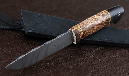 Нож Пантера сталь Х12МФ с травлением, рукоять рог лося черный граб