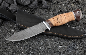 Нож Фокс дамаск рукоять береста