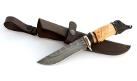 Нож Охотник сталь дамаск камень рукоять резная карельская береза черный граб голова кабана - IMG_6998.jpg