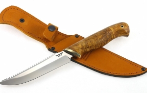 Нож из стали S390 «Рыболов-6» рукоять карельская береза стабилизированная янтарь