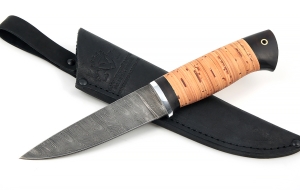 Дамасский нож Клык-2 сталь дамаск, рукоять береста Дамасский нож Клык-2 сталь дамаск, рукоять береста