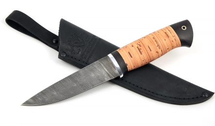 Нож Клык-2 сталь дамаск, рукоять береста