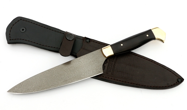 Нож Шеф №5 сталь Х12МФ, рукоять черный граб, латунь 