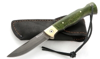 Нож Лиса, складной, сталь булат, рукоять накладки карельская береза стабилизированная зеленая - Нож Лиса, складной, сталь булат, рукоять накладки карельская береза стабилизированная зеленая
