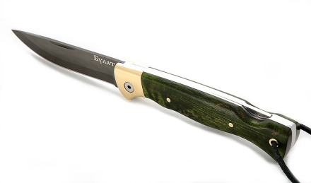 Нож складной Лиса, сталь булат, рукоять накладки карельская береза стабилизированная зеленая Нож складной Лиса, сталь булат, рукоять накладки карельская береза стабилизированная зеленая