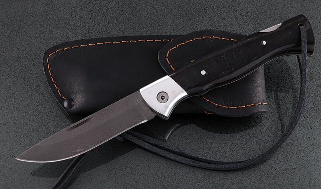 Нож Лиса, складной, сталь Х12МФ, рукоять накладки акрил черный с дюралью 