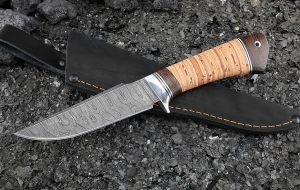 Нож Дрозд дамаск рукоять береста