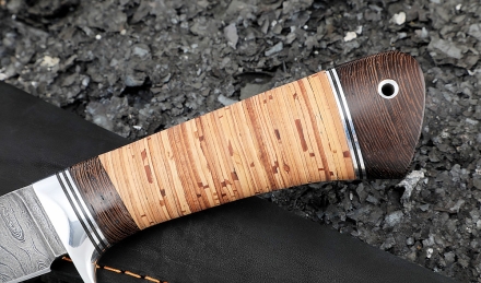 Нож Дрозд дамаск рукоять береста Нож Дрозд дамаск рукоять береста