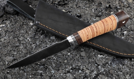 Нож Дрозд дамаск рукоять береста Нож Дрозд дамаск рукоять береста