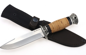 Нож Лидер сталь ELMAX , рукоять береста-черный граб, мельхиор Нож Лидер сталь ELMAX , рукоять береста-черный граб, мельхиор