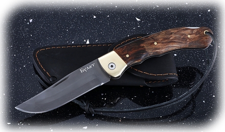 Нож Таежник, складной, сталь булат, рукоять накладки карельская береза стабилизированная коричневая