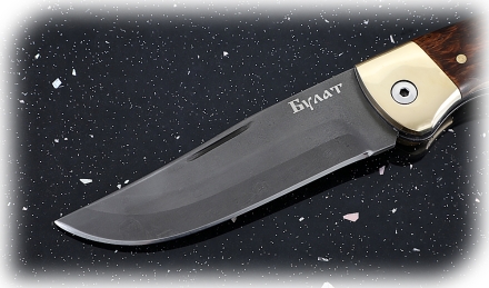 Складной нож Таежник, сталь булат, рукоять накладки карельская береза стабилизированная коричневая