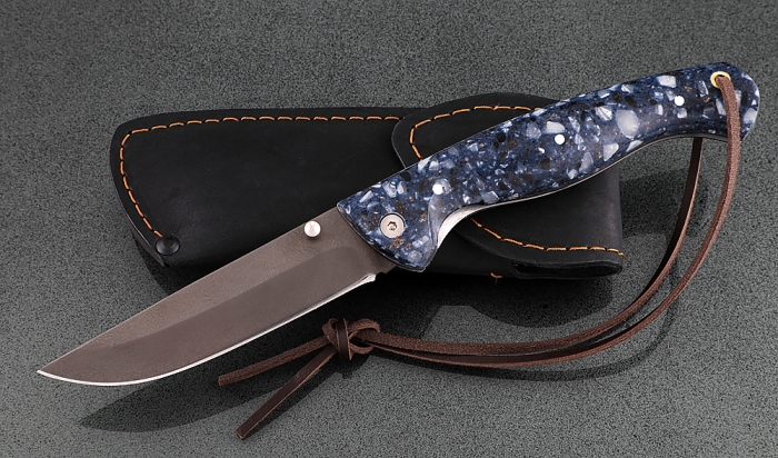 Нож Стрелок, складной, сталь Х12МФ, рукоять накладки акрил синий