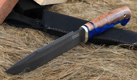 Нож Таёжный сталь Х12МФ, рукоять карельская береза искусственный камень синий
