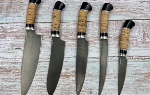 Кухонный набор ножей из стали К340, рукоять береста (распродажа) 