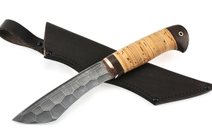 Нож Каратель сталь дамаск полный камень рукоять береста Нож Каратель сталь дамаск полный камень рукоять береста