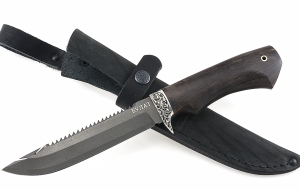 Нож Рыболов-4 сталь булат, рукоять карельская береза стабилизированная коричневая, мельхиор